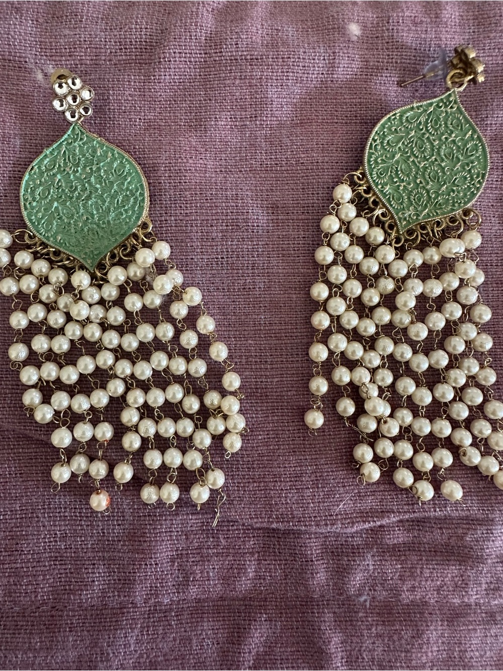 Green and Pearl Chandelier Earrings